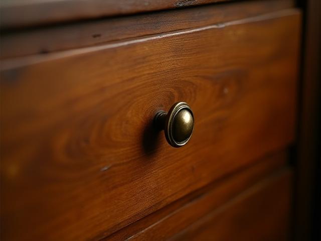 Chest of drawers after water damage removal and complete finish restoration.