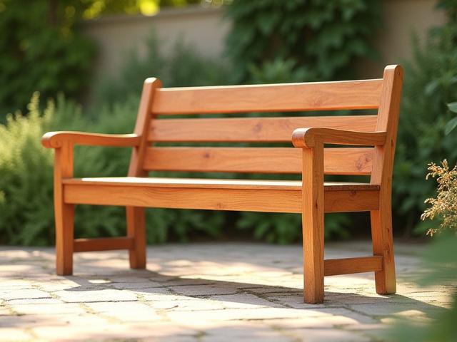 Faded and weathered outdoor wooden bench, fully restored with fresh stain and protective coating.