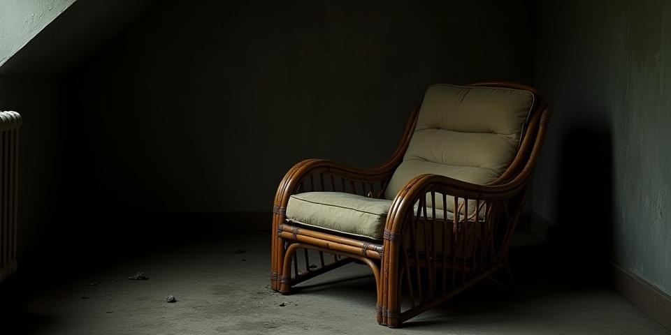Before: Worn out boho rattan chair with faded cushions