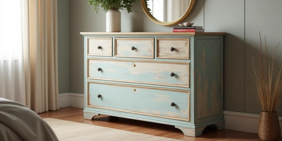 After: Old dresser with a beautiful new custom hand-painted finish