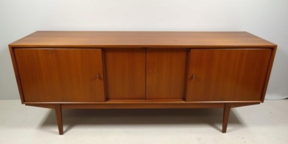 Before: Scratched and dull Mid-Century Danish credenza
