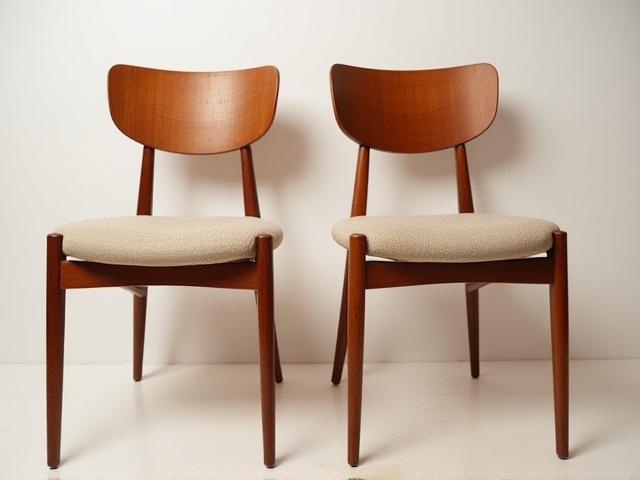 Before restoration: Set of Danish dining chairs with loose joints and faded finish