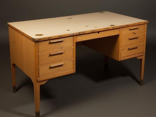 Before restoration: Damaged Paul McCobb Planner Group desk
