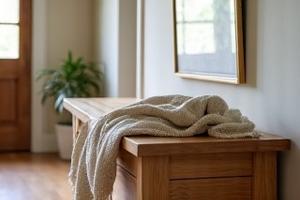 Sturdy entryway bench with visible original saw marks from reclaimed wood